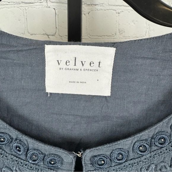 Velvet Graham & Spencer Womens Beaded Embroidered Top Gray Cotton Size Small - Picture 5 of 9